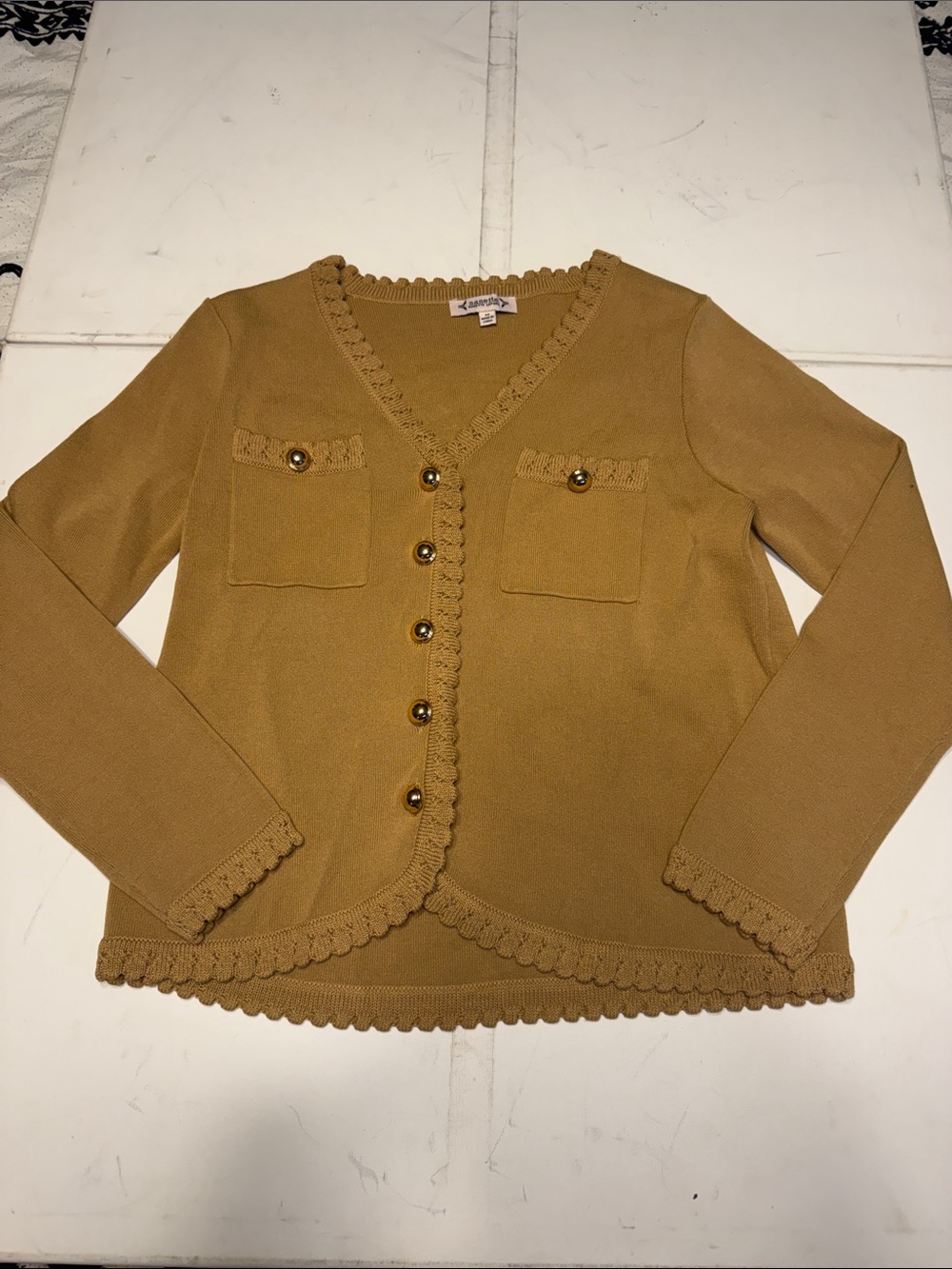 Mustard Scalloped Cardigan Sweater